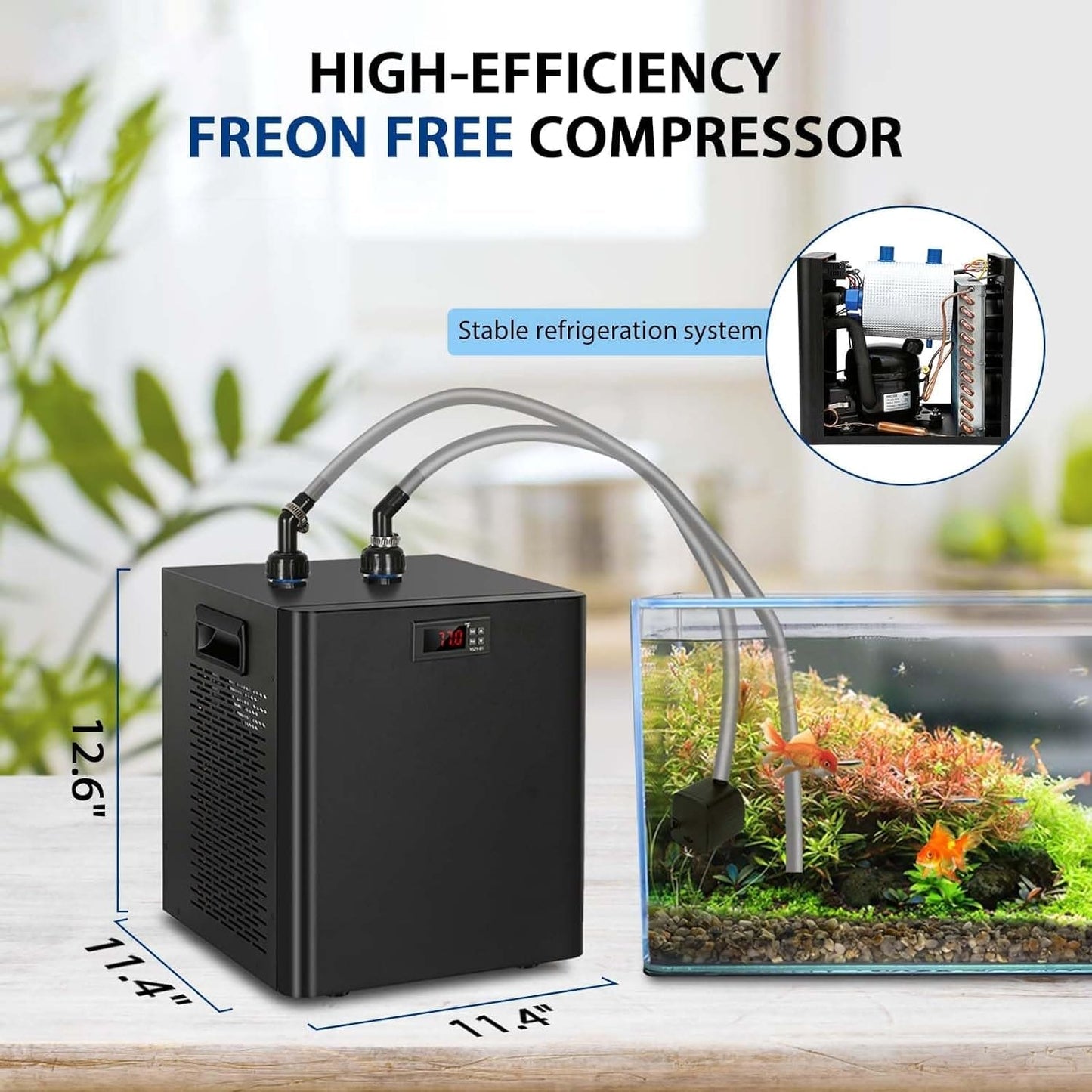 79 Gal Aquarium Chiller, 1/3 HP Fish Tank Water Chiller with Quiet Design Compressor, Refrigeration for Hydroponic System Axolotl Jellyfish Coral Reef 300L, Black