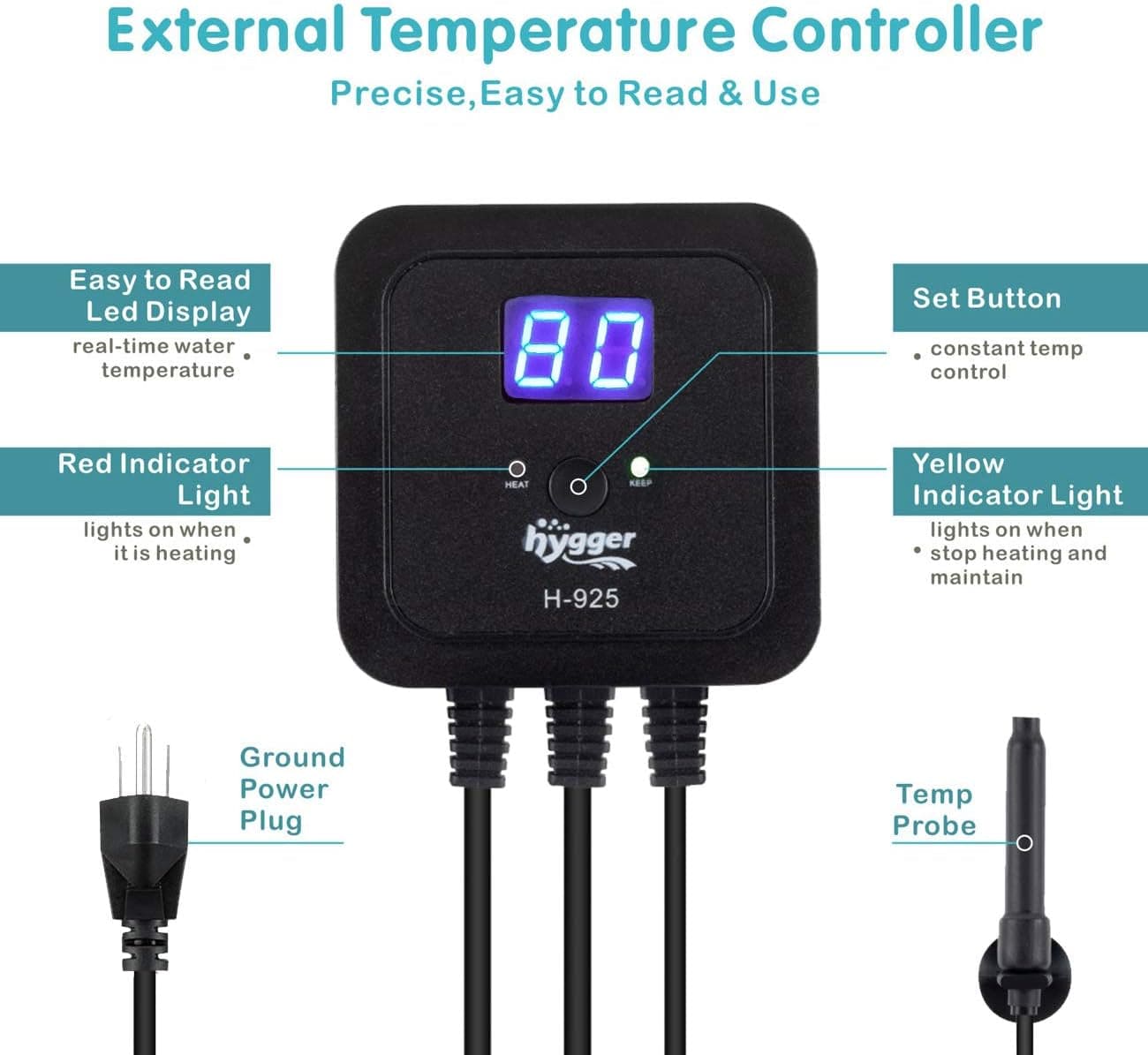 300W Aquarium Heater with External Digital Temperature Controller Reef Saltwater Fish Tank Heater for 30-60 Gallon Tank