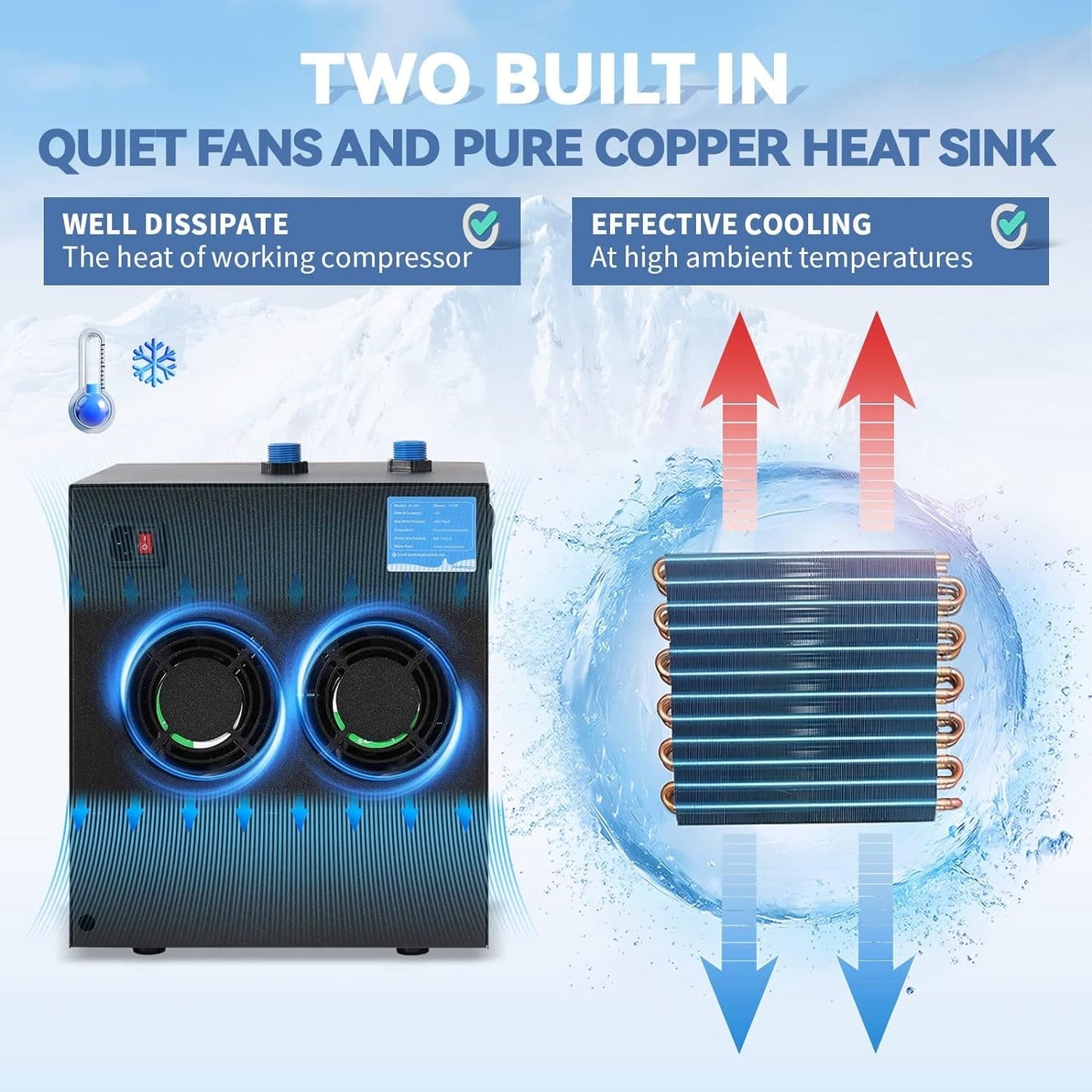 Aquarium Chiller 79Gal 1/3 HP Water Chiller for Hydroponics System Home Use Axolotl Fish Coral Shrimp 110V with Pump and Pipe Black