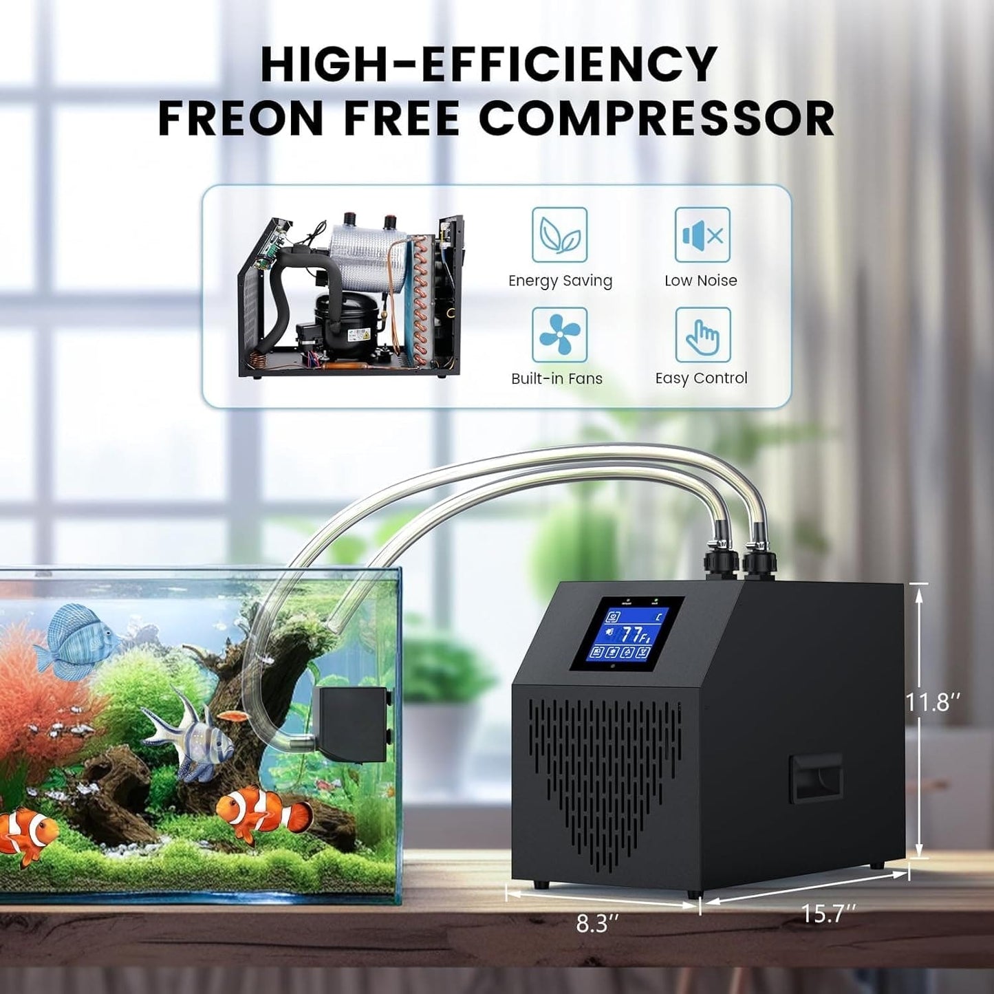 Aquarium Chiller, 42Gal /0 HP Fish Tank Chiller, Chiller with Quiet Refrigeration Compressor for Hydroponics System Axolotl Jellyfish