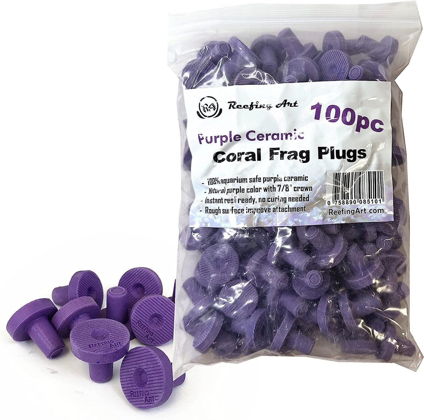 Ceramic Coralline Purple Coral Frag Plugs 100 Pack Free Aquarium Glue for SPS LPS