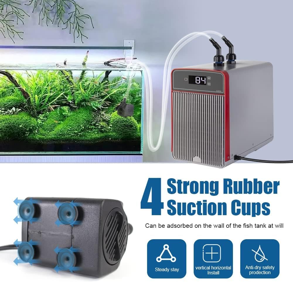 Aquarium Chiller, 42Gal 1/10 HP Water Chiller for Hydroponics Axolotl Coral Reef Tank,Fast Cooling,45Db Silent Compressor with Connecting Hose and Water Pump(160L)