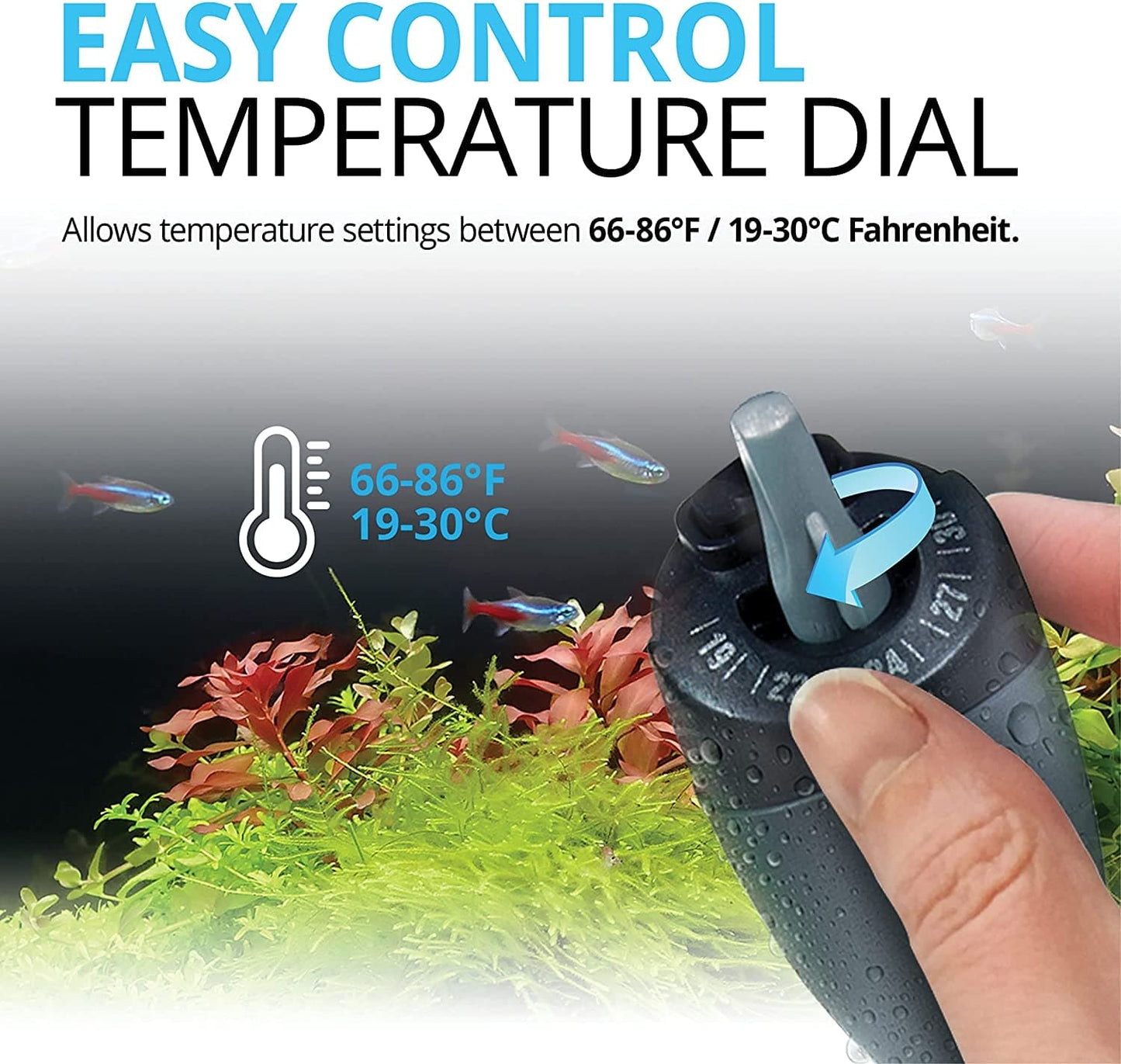 M50 Ultra-Slim Submersible Aquarium Heater – 50W Underwater Heater for Aquariums up to 15 Gal.