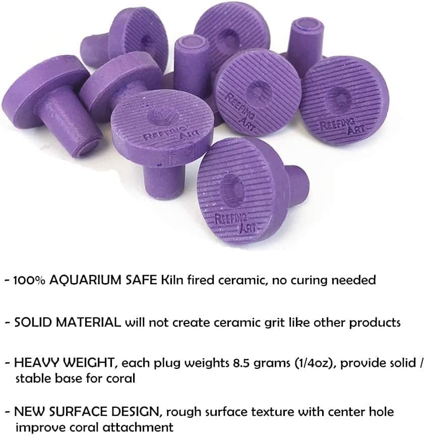 Ceramic Coralline Purple Coral Frag Plugs 100 Pack Free Aquarium Glue for SPS LPS