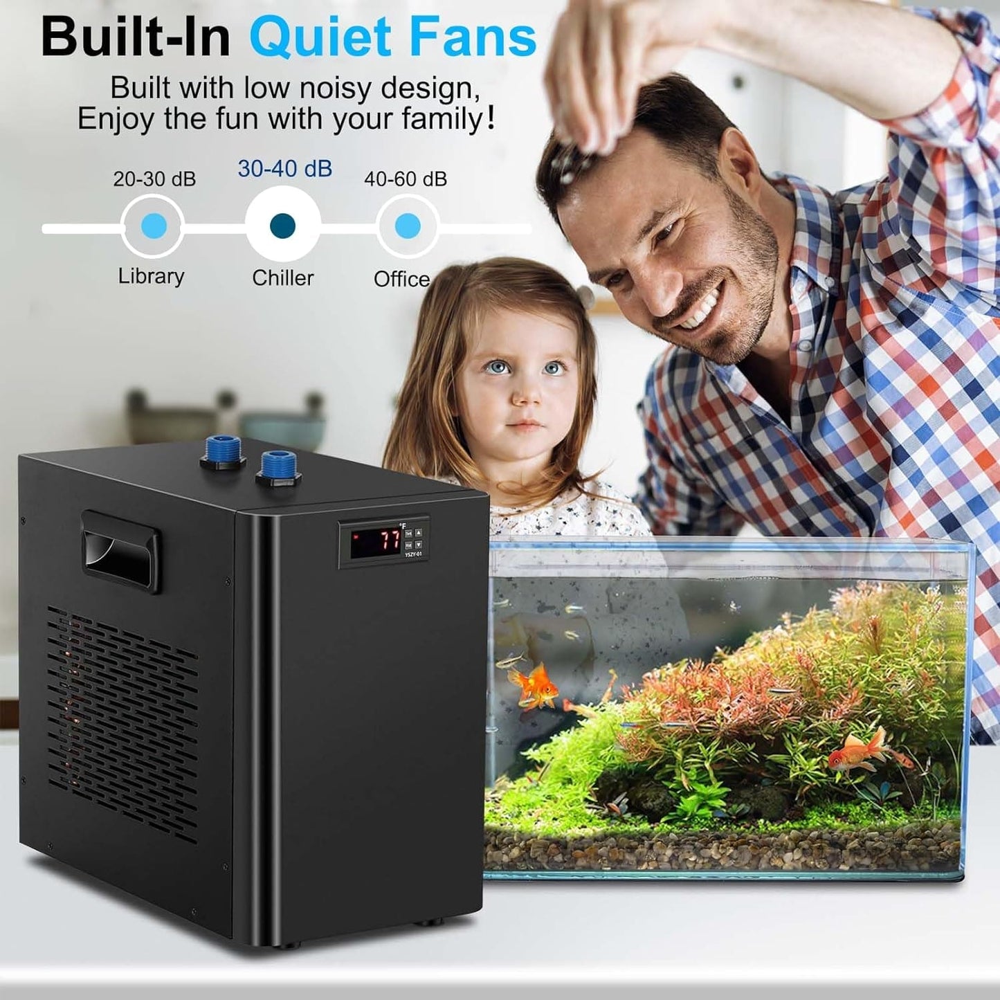 Aquarium Chiller 42Gal 1/10 HP Fish Tank Water Chillers with Special Quiet Design Refrigeration Compressor for Hydroponics System Axolotl Jellyfish Coral Reef 160L, 42Gal/160L