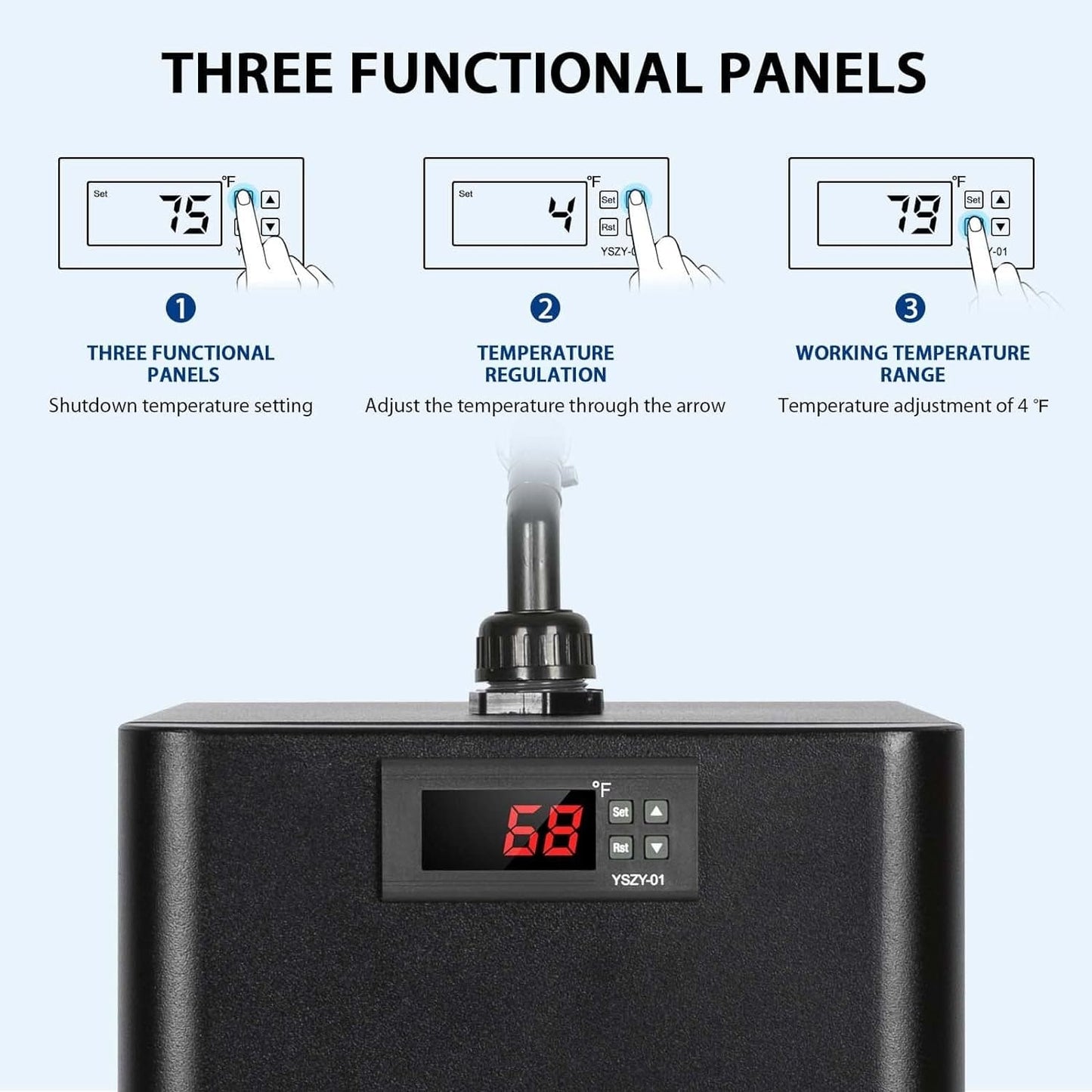 79 Gal Aquarium Chiller, 1/3 HP Fish Tank Water Chiller with Quiet Design Compressor, Refrigeration for Hydroponic System Axolotl Jellyfish Coral Reef 300L, Black