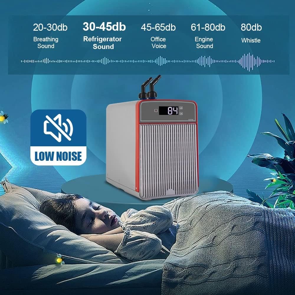 Aquarium Chiller, 42Gal 1/10 HP Water Chiller for Hydroponics Axolotl Coral Reef Tank,Fast Cooling,45Db Silent Compressor with Connecting Hose and Water Pump(160L)