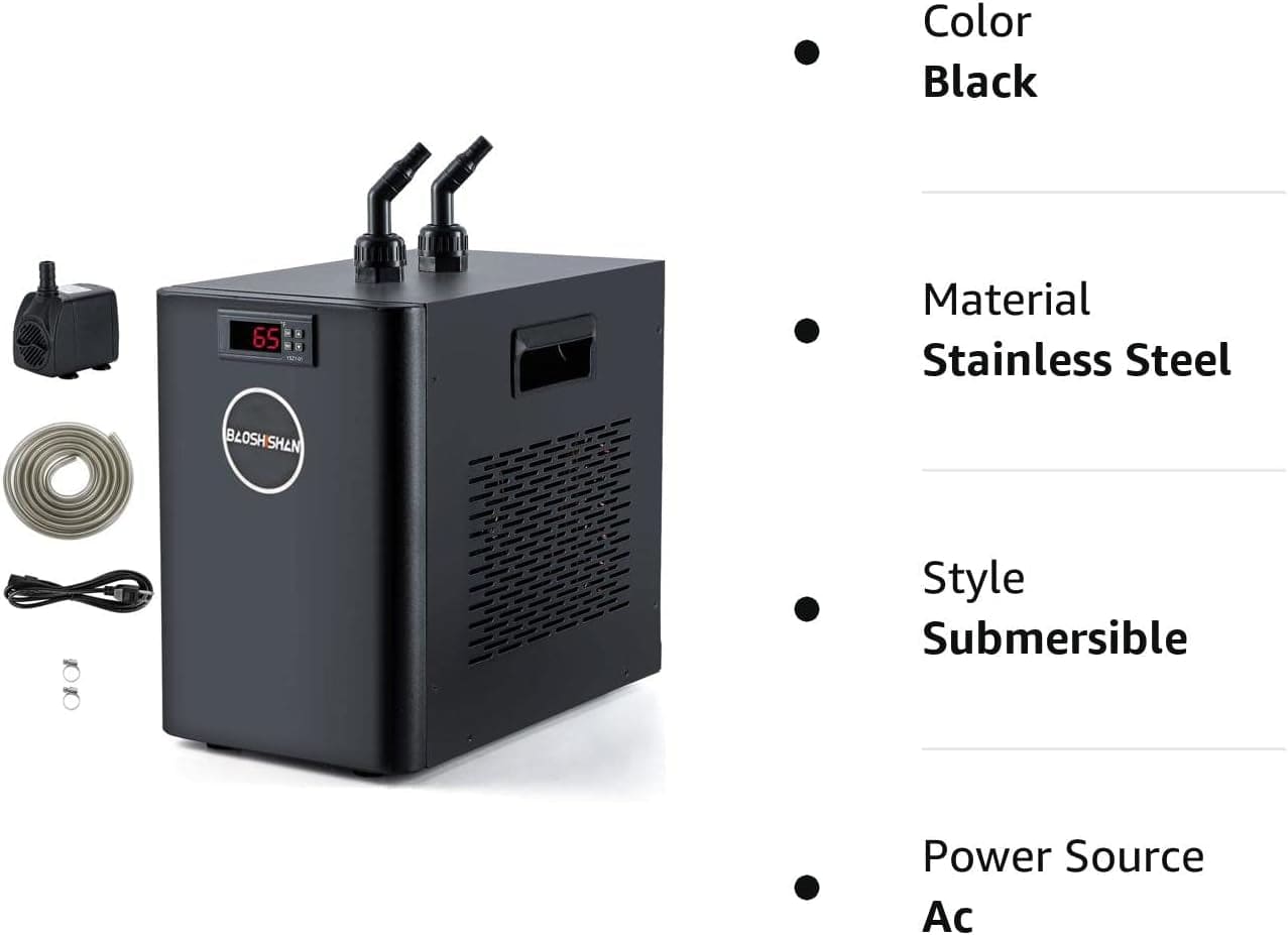 Aquarium Chiller 42Gal 1/10 HP Water Cooler Fish Tank Chiller Special Quiet Design Refrigeration Compressor for Hydroponics Water Weeds Jellyfish Coral Crystal Shrimp (42Gal/160L)
