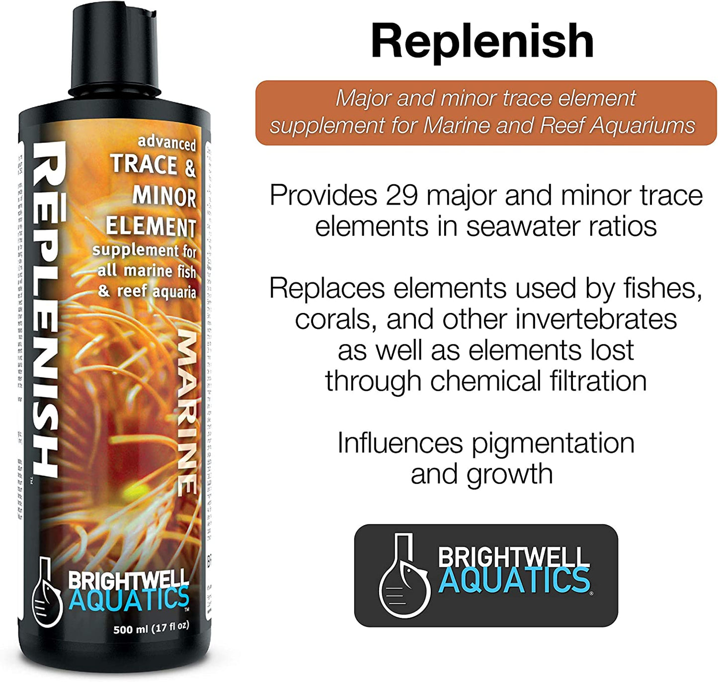 Replenish - Advanced Trace and Minor Element Supplement for Marine Fish and Reef Aquarium 500-Ml