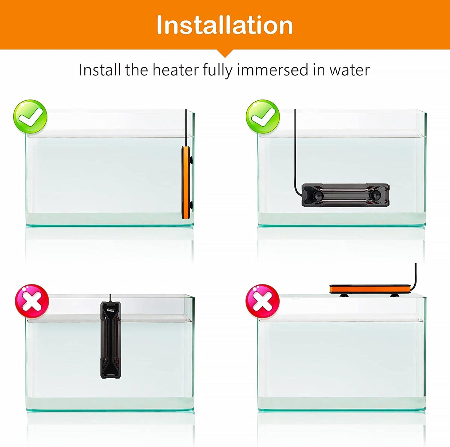 Aquarium Heater 300W/500W/800W/1000W, Submersible Fish Tank Heater with Digital LED Controller and Intelligent Leaving Water Automatically Stop Heating System, for Freshwater and Saltwater