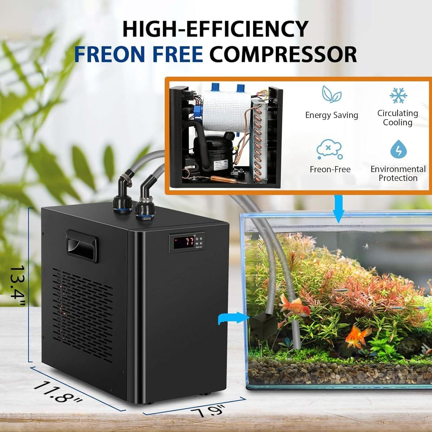 Aquarium Chiller 42Gal 1/10 HP Fish Tank Water Chillers with Special Quiet Design Refrigeration Compressor for Hydroponics System Axolotl Jellyfish Coral Reef 160L, 42Gal/160L