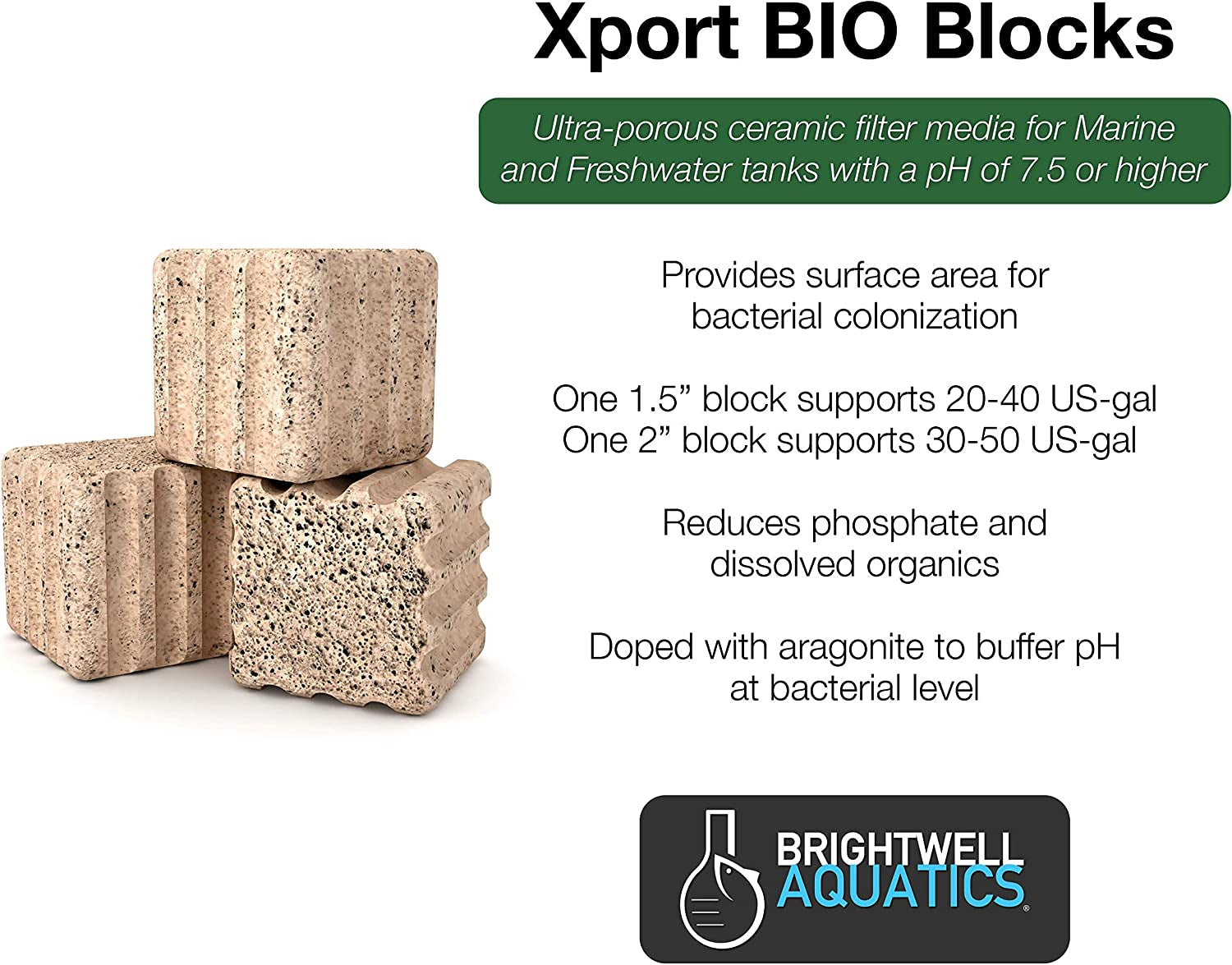 Xport-Bio Block - Biological Filtration Mediafor Bacteria Growth and Phosphate Reduction (Xpblockbio2.0In-3Pk)