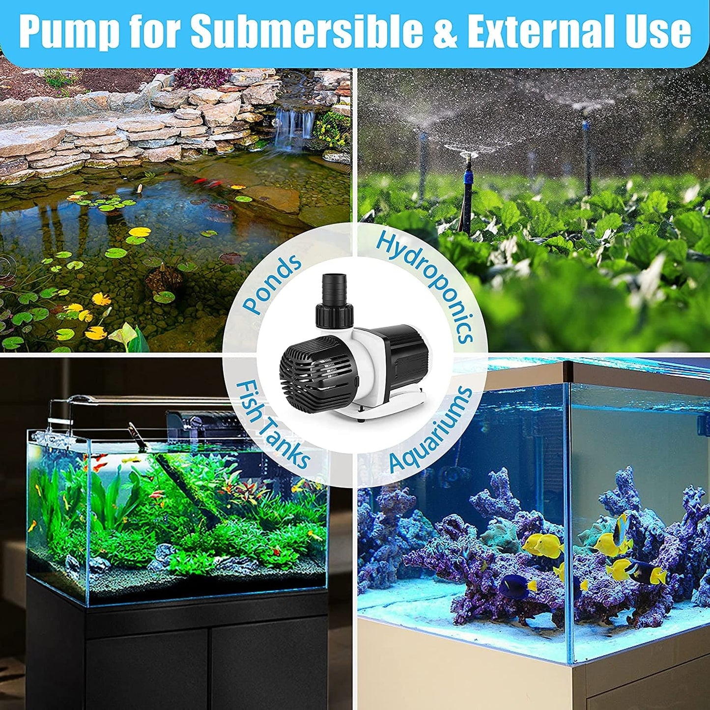 DC-5000 Silent Swirl Controllable DC Aquarium Pump 40W 1320Gph-Marine Wavemaker Return Pump with Sine Wave Controller for Salt/Freshwater Coral Reef Fish Tank Sump Circulation