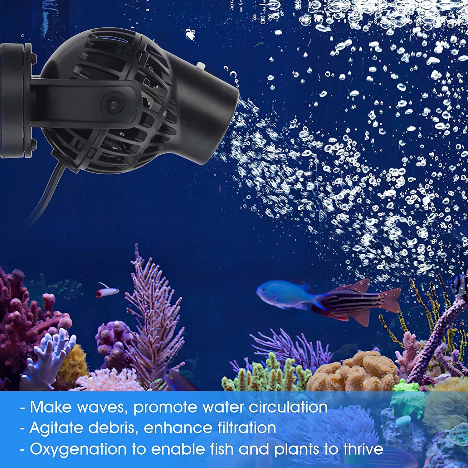 Aquarium Wave Maker Circulation Pump, 1320 GPH Ultra-Silence Fish Tank Powerhead with Strong Magnet Suction Base for Freshwater or Saltwater Fish Tank, 360° Rotating Submersible Water Pump