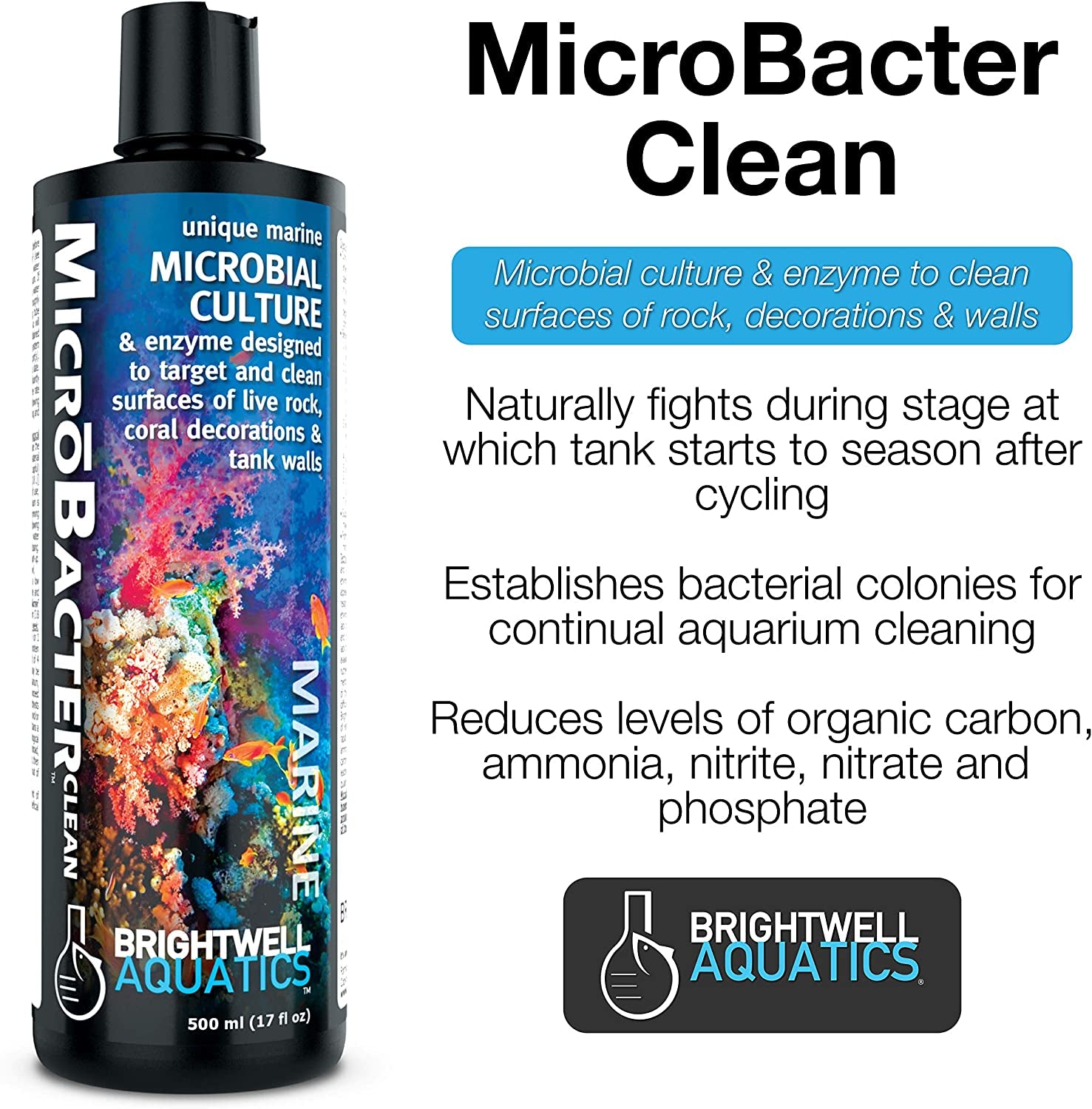 Microbacter Clean - Microbial Culture & Enzyme Blend Designed to Target & Clean Surfaces of Aquatic Tanks, 500ML