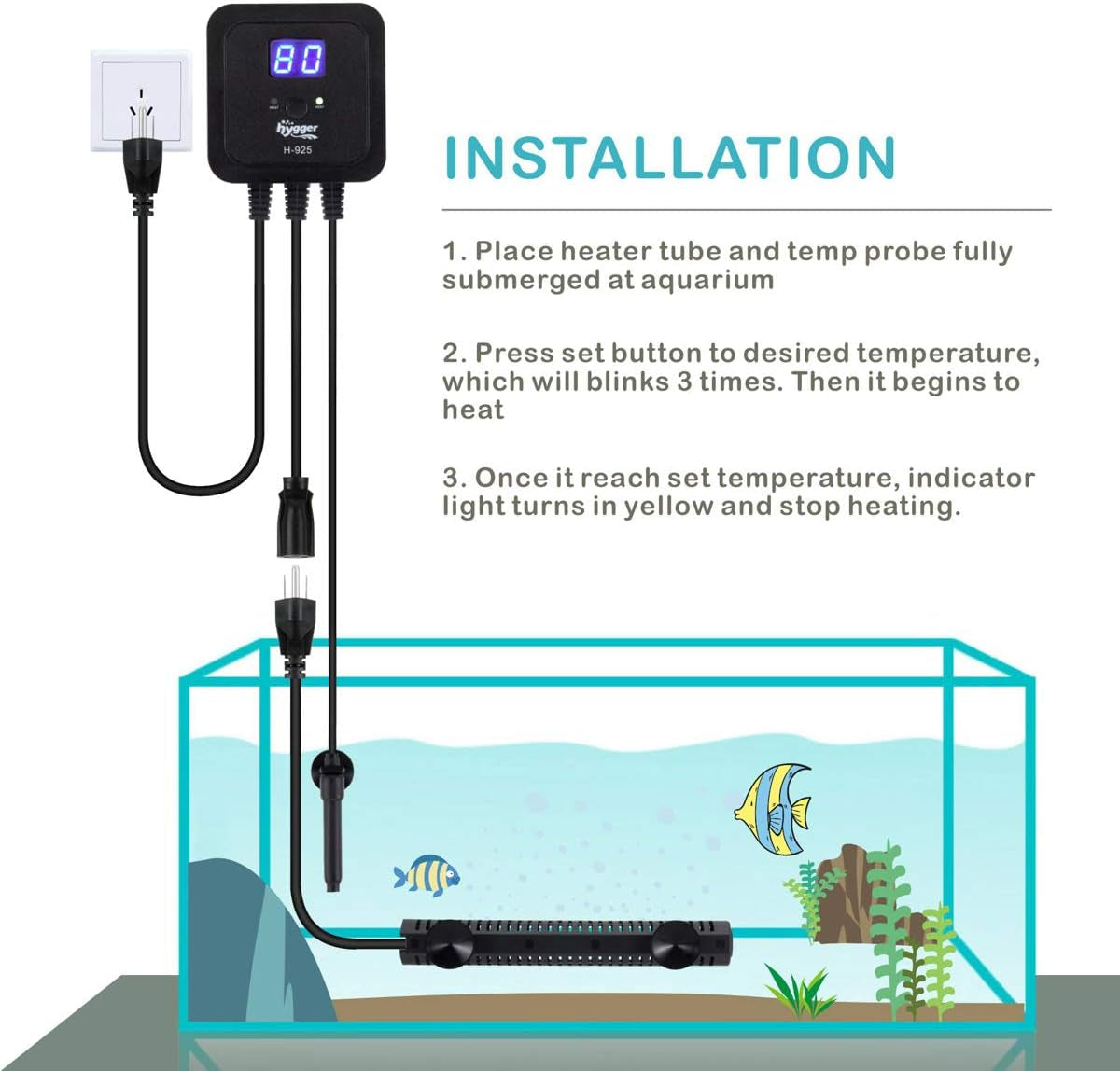 300W Aquarium Heater with External Digital Temperature Controller Reef Saltwater Fish Tank Heater for 30-60 Gallon Tank