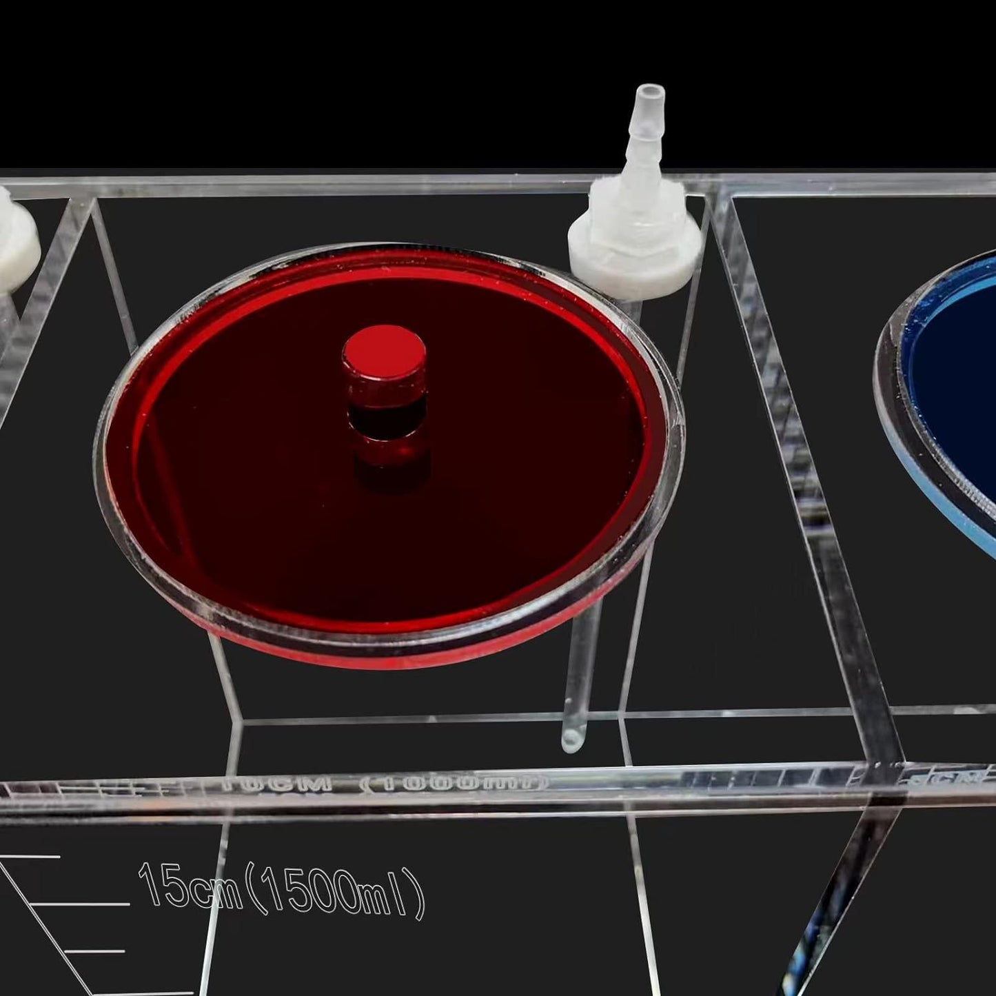 Liquid Srorage Bucket Made of Acryli,Reservoir Dosing Container,Aquarium Air Pump Accessories,Dosing Pump Liquid Containers of Three-Grid(Total Capacity 4.5L/1.19Gal Yellow Red Blue Lid)