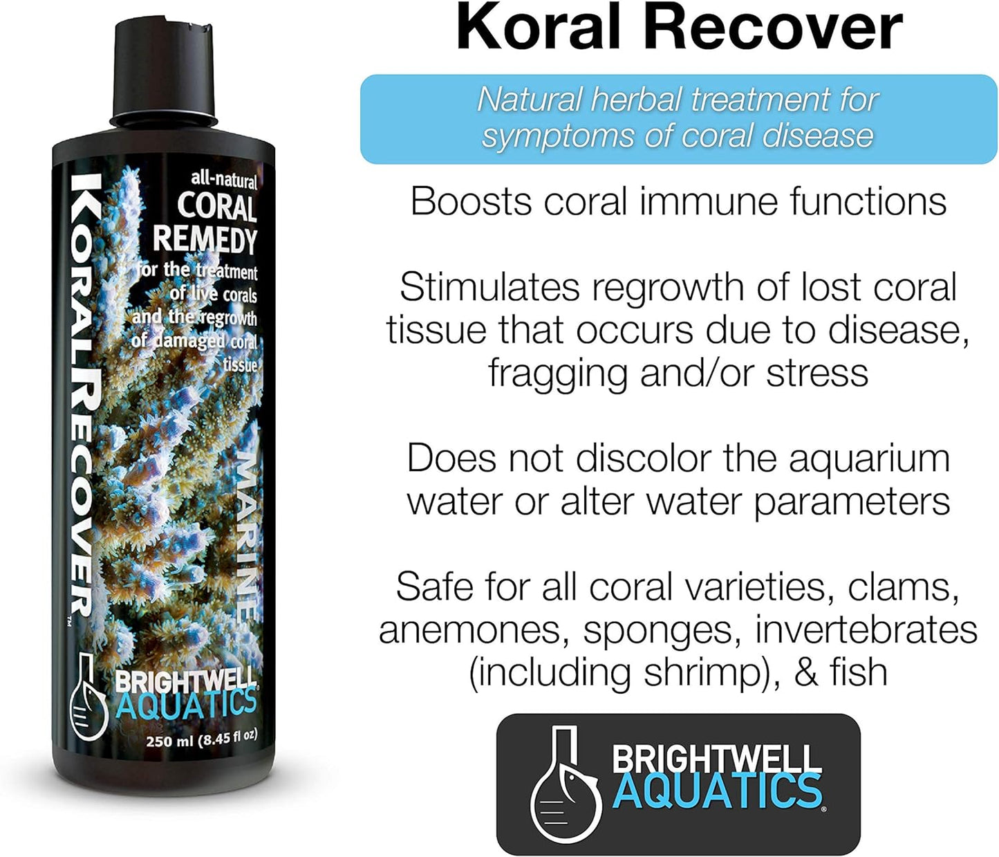 Koral Recover - Coral Remedy for Treatment of Live Corals & Regrowth of Damaged Coral Tissue, 500Ml, 500-ML (KRC500)