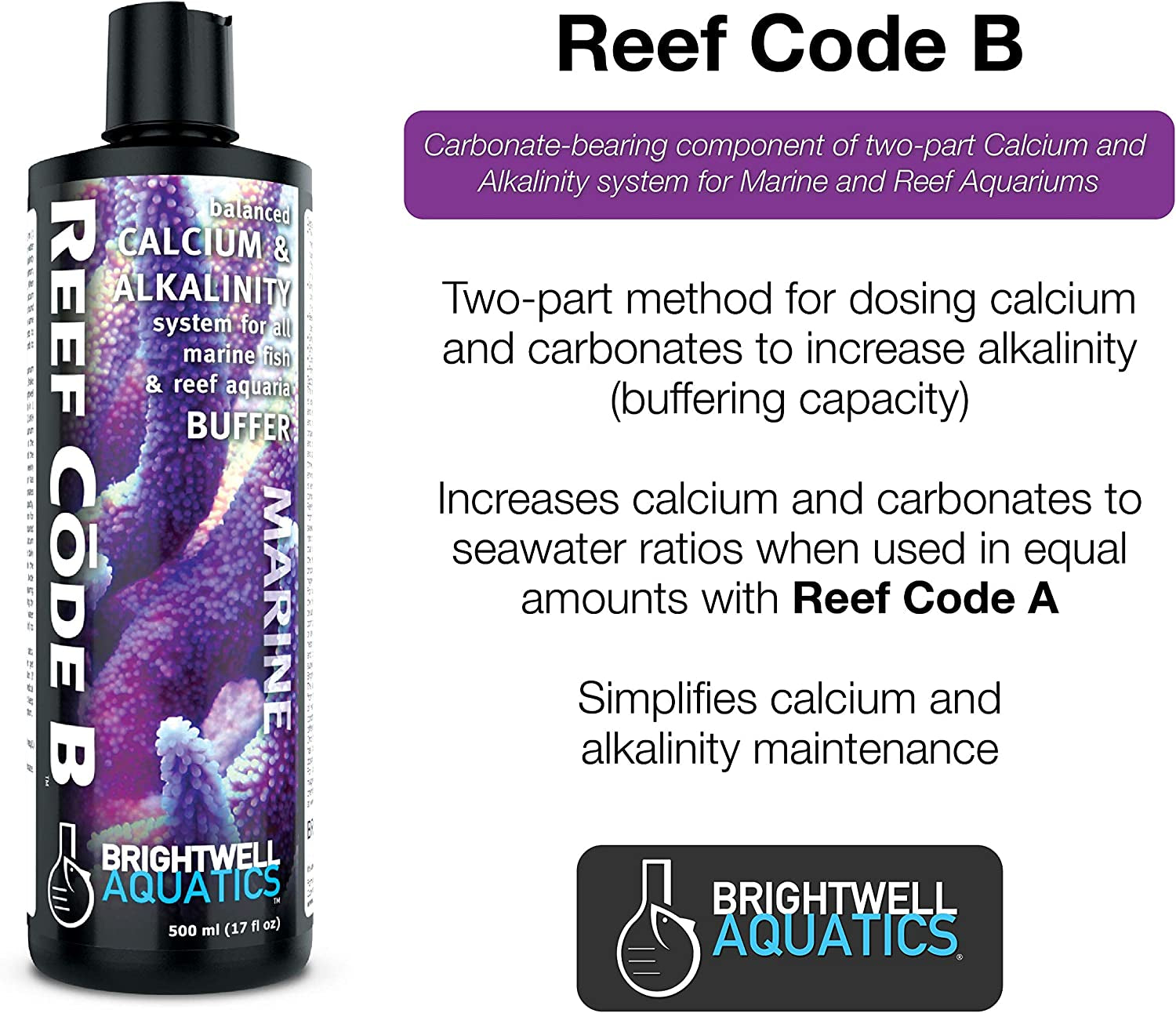 Reef Code B, Balanced Calcium & Alkalinity System for All Marine Fish & Reef Aquaria, 4 L