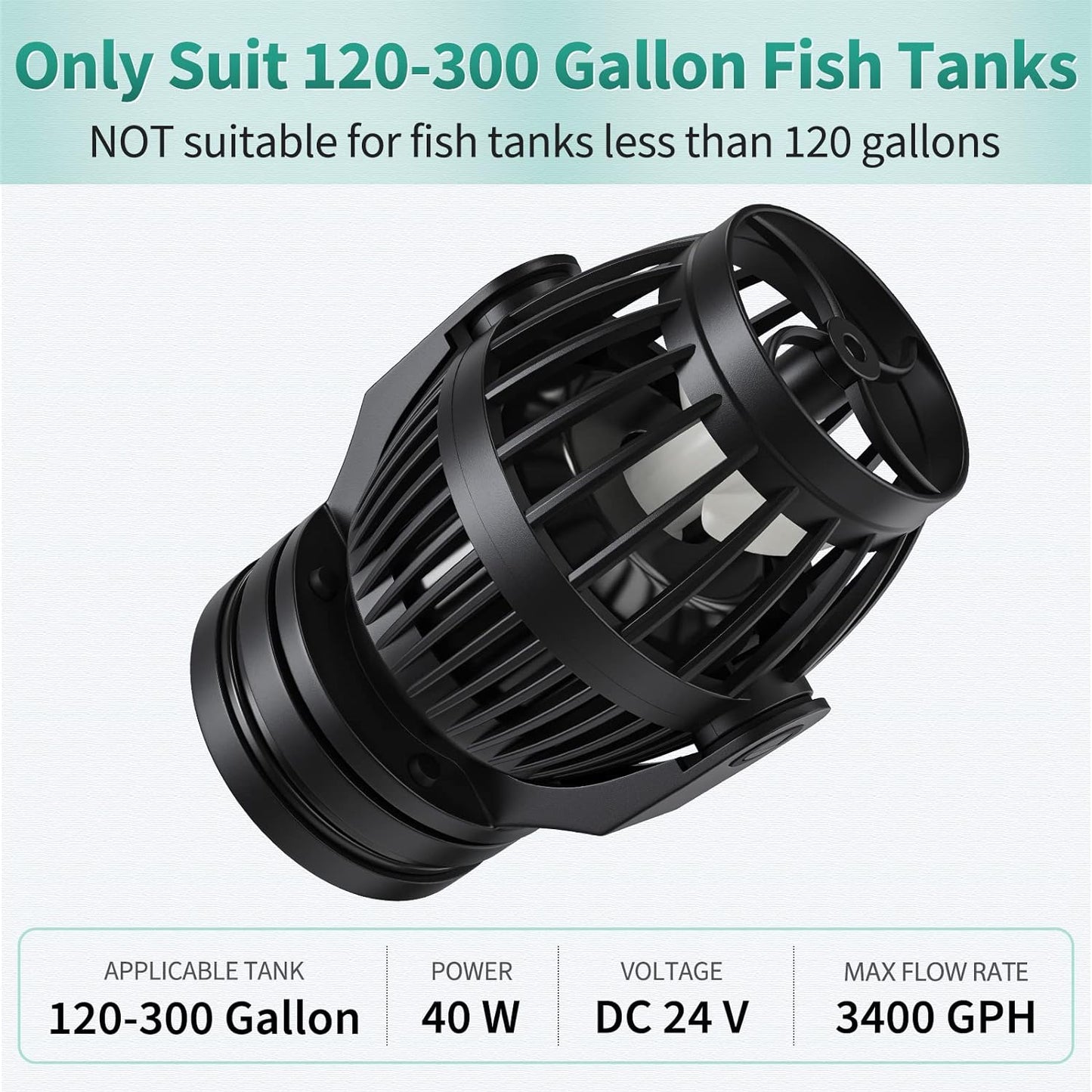 Aquarium Wave Maker for 120-300 Gallon Fish Tanks 3400 GPH Adjustable Circulation Pump with Controller and Strong Magnetic Suction Base Submersible Power Head for Fresh and Salty Water