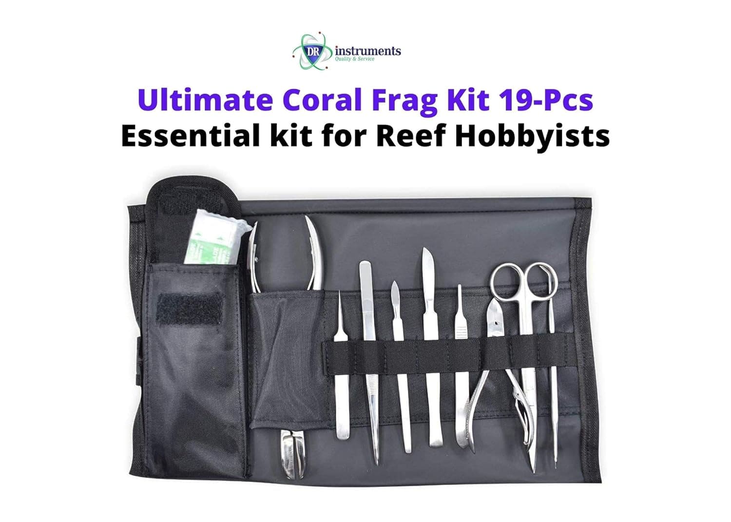 10FK Ultimate Coral Fragging and Coral Propagation Kit for Reef Hobbyists - 19 Pcs, Rollup Case, Stainless Steel Instruments