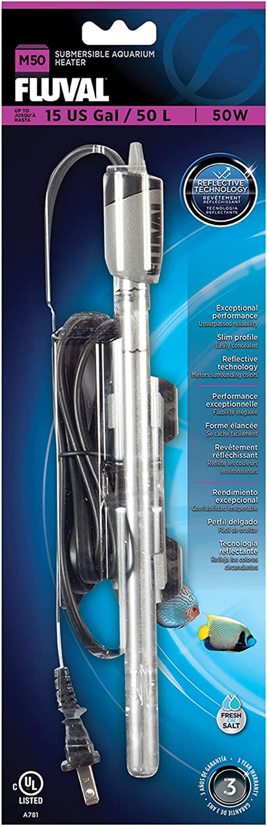 M50 Ultra-Slim Submersible Aquarium Heater – 50W Underwater Heater for Aquariums up to 15 Gal.