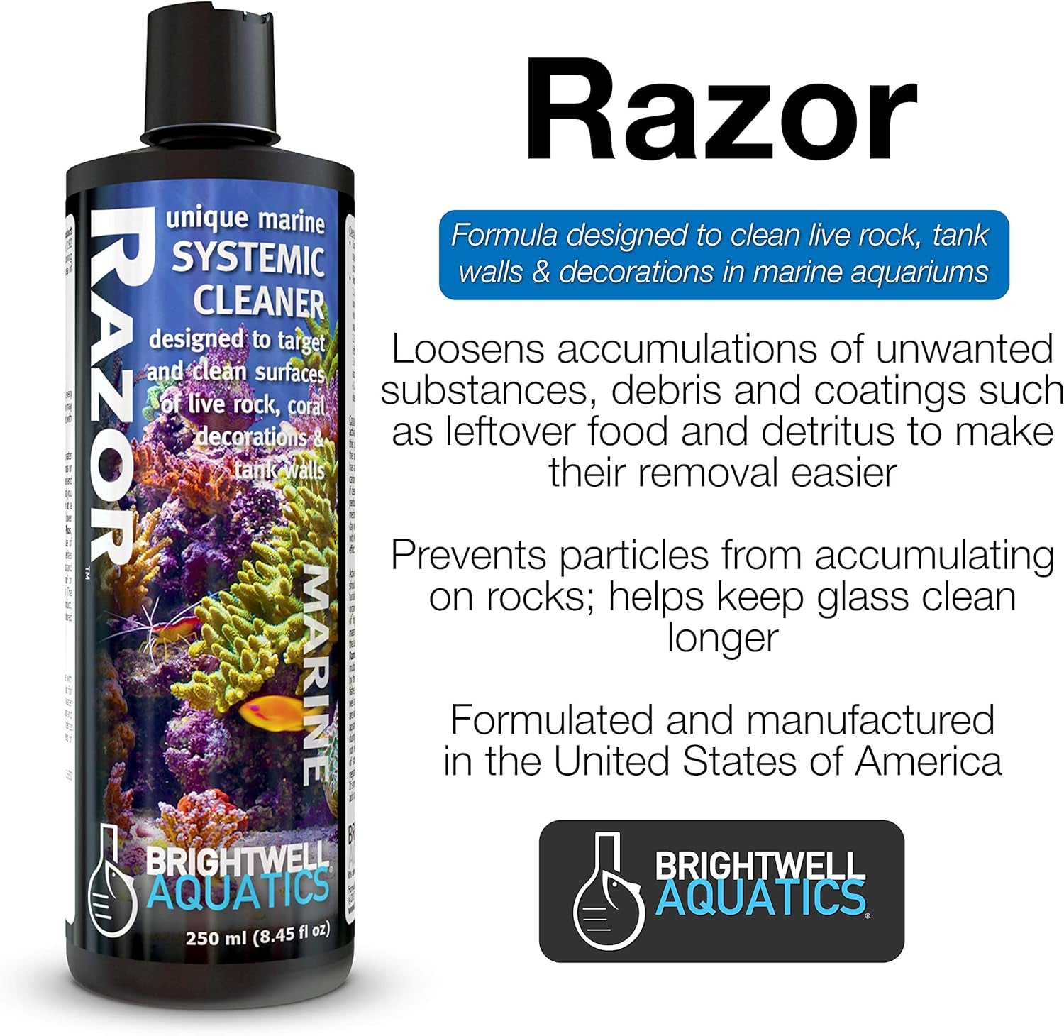 Razor Marine - Unique Systemic Cleaner for Marine Aquariums, 500 Ml