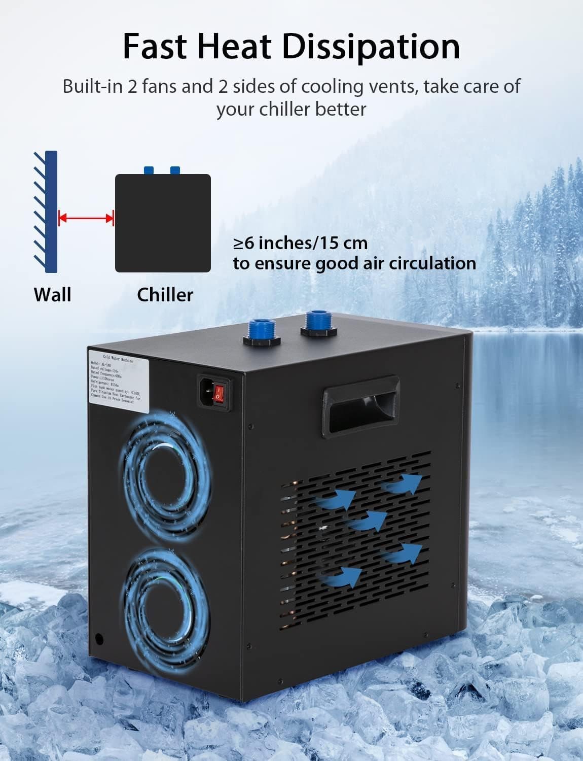 79 Gal Aquarium Chiller, 1/3 HP Fish Tank Water Chiller with Quiet Design Compressor, Refrigeration for Hydroponic System Axolotl Jellyfish Coral Reef 300L, Black