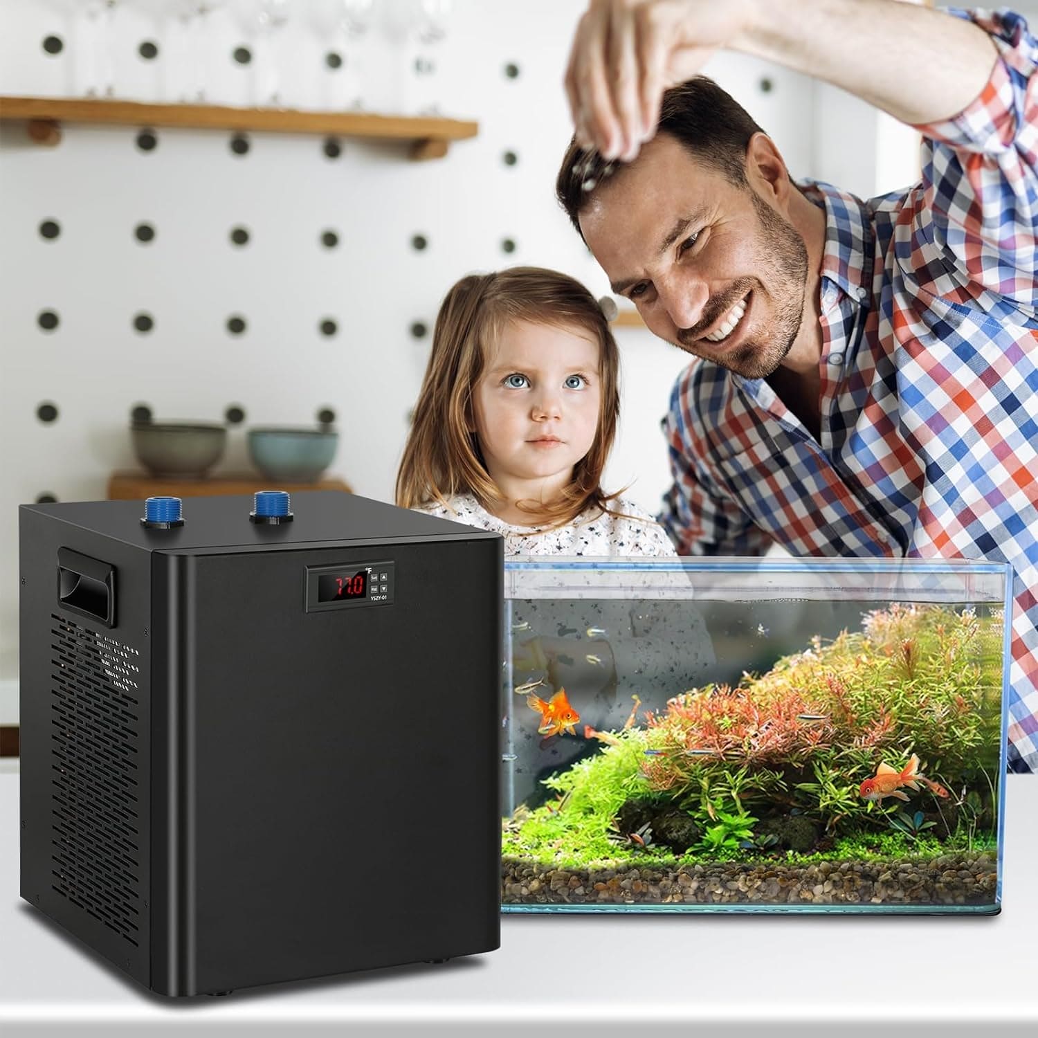 79 Gal Aquarium Chiller, 1/3 HP Fish Tank Water Chiller with Quiet Design Compressor, Refrigeration for Hydroponic System Axolotl Jellyfish Coral Reef 300L, Black