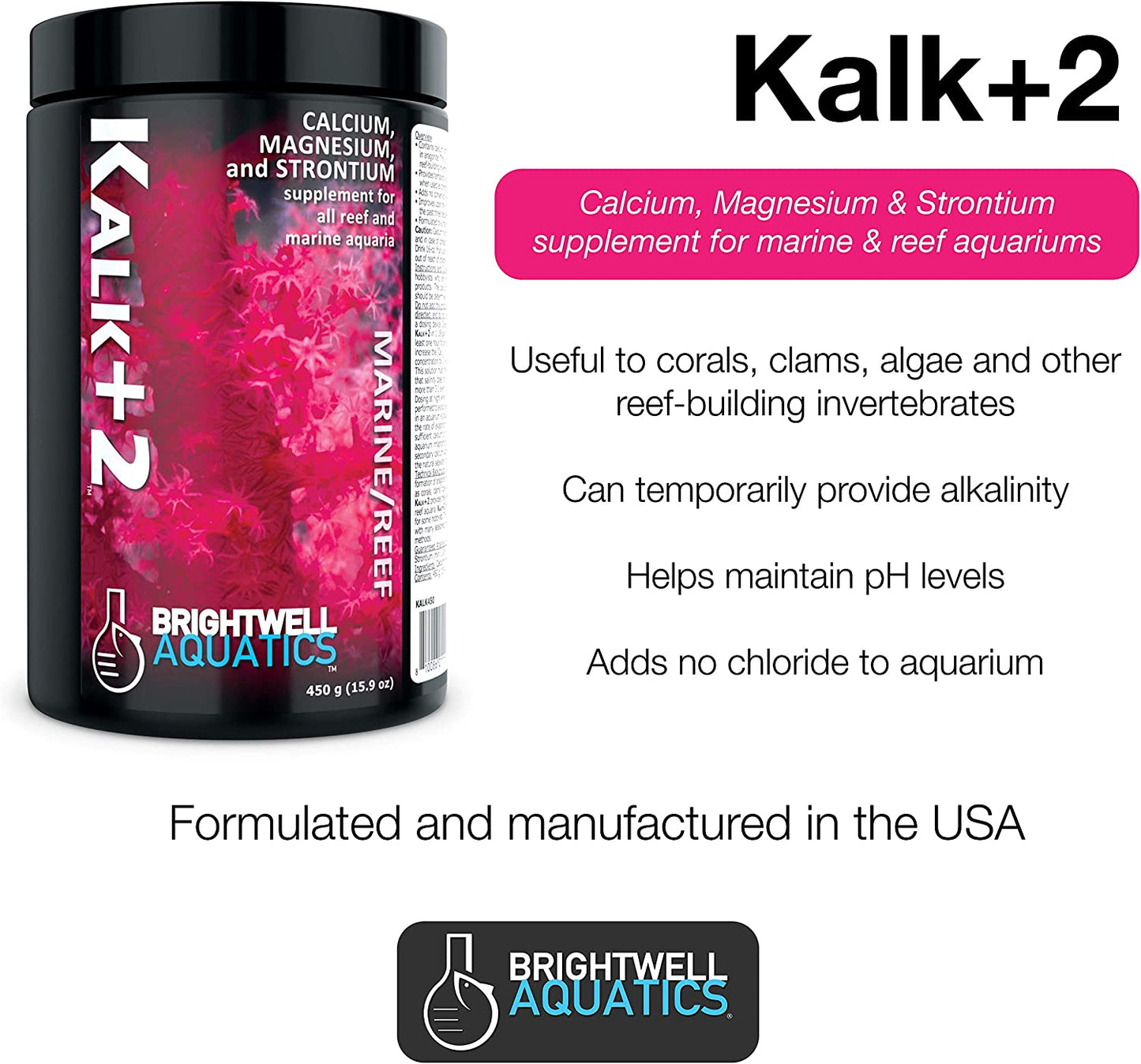 Kalk+2 - Advanced Calcium, Magnesium & Strontium Powdered Kalkwasser Supplement for Marine Fish and Aquariums